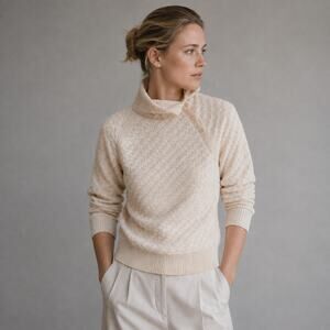 LORO PIANA Baby Cashmere Sweater Womens 40/US4 Cream Knit Long Sleeve High Neck4